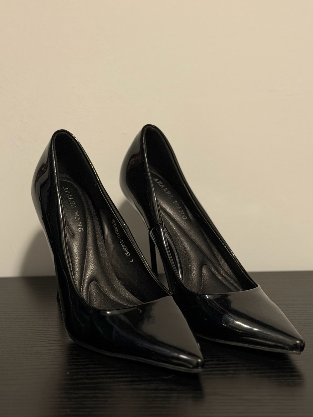 AZALEA WANG NIKOMEDES BLACK PATENT STILETTO PUMP